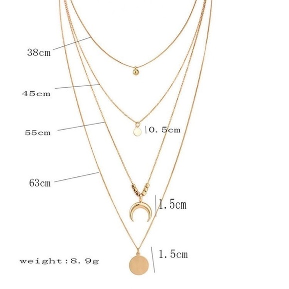 Moon/Disc Pendant, Multi-layer Necklace; Gold - Picture 5 of 10